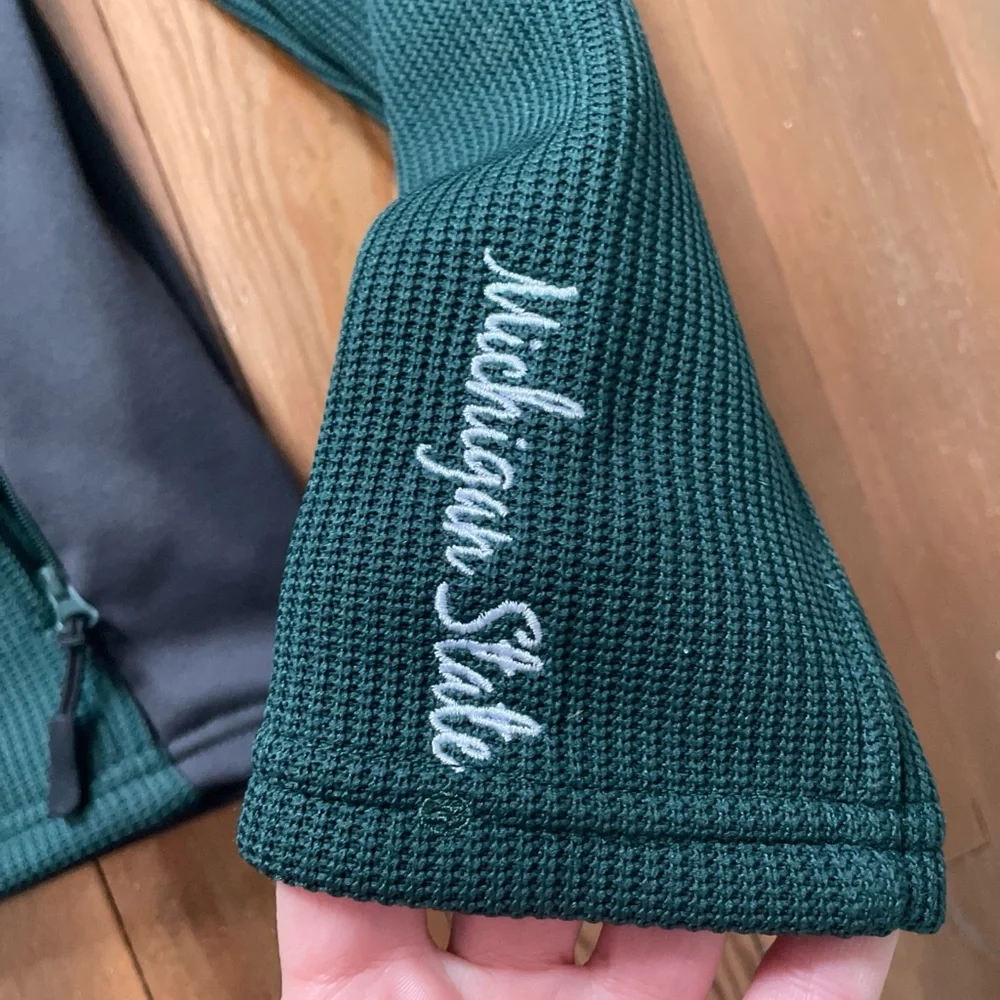 Michigan state university logo fleece pull over jacket green medium - Picture 4 of 6